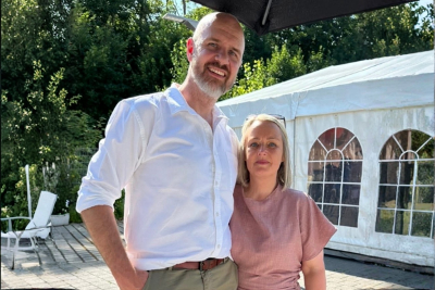 Foster carer couple Kay and Bryn at an event